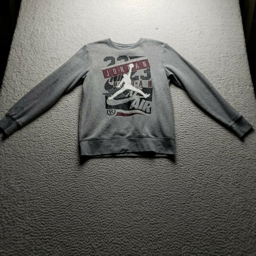 Jordan Sweatshirt Youth Large 12-13 Yrs Gray Jumpman Graphic Crewneck Fleece
